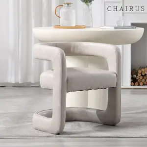 【Mother's Day Gifts】CHAIRUS  Modern Barrel Dining Chair,Grey Faux Leather Upholstered Dining Room Chairs with Open Back and Sled Base, No Assembly Kitchen Arm Chair, Comfy Accent Makeup Vanity Chair for Living Room Bedroom