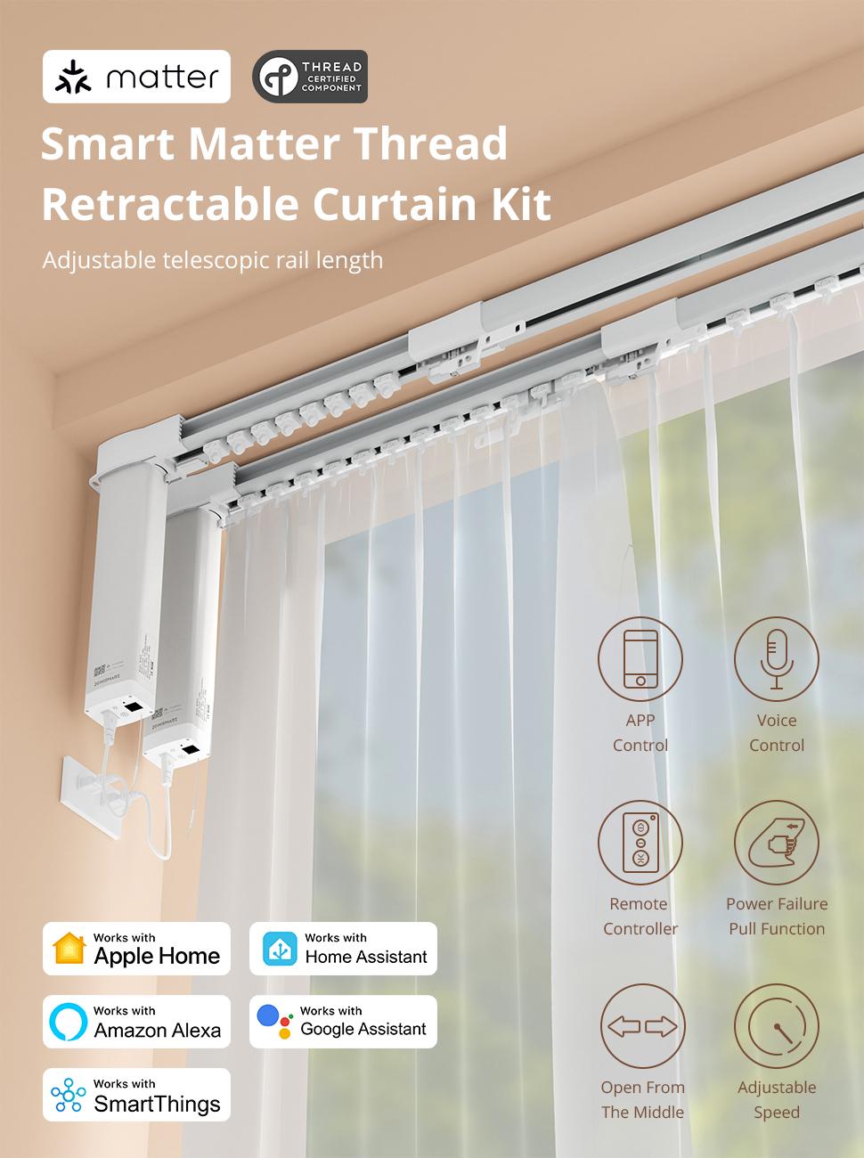 Zemismart Fully Automatic Electric Curtain Sliding Rail Directly Connected to Apple HomeKit for Easy Control and Installation