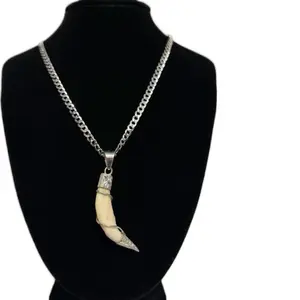 4.5mm SOLID Cuban chain set with tooth pendant, no image, made of 925 sterling silver