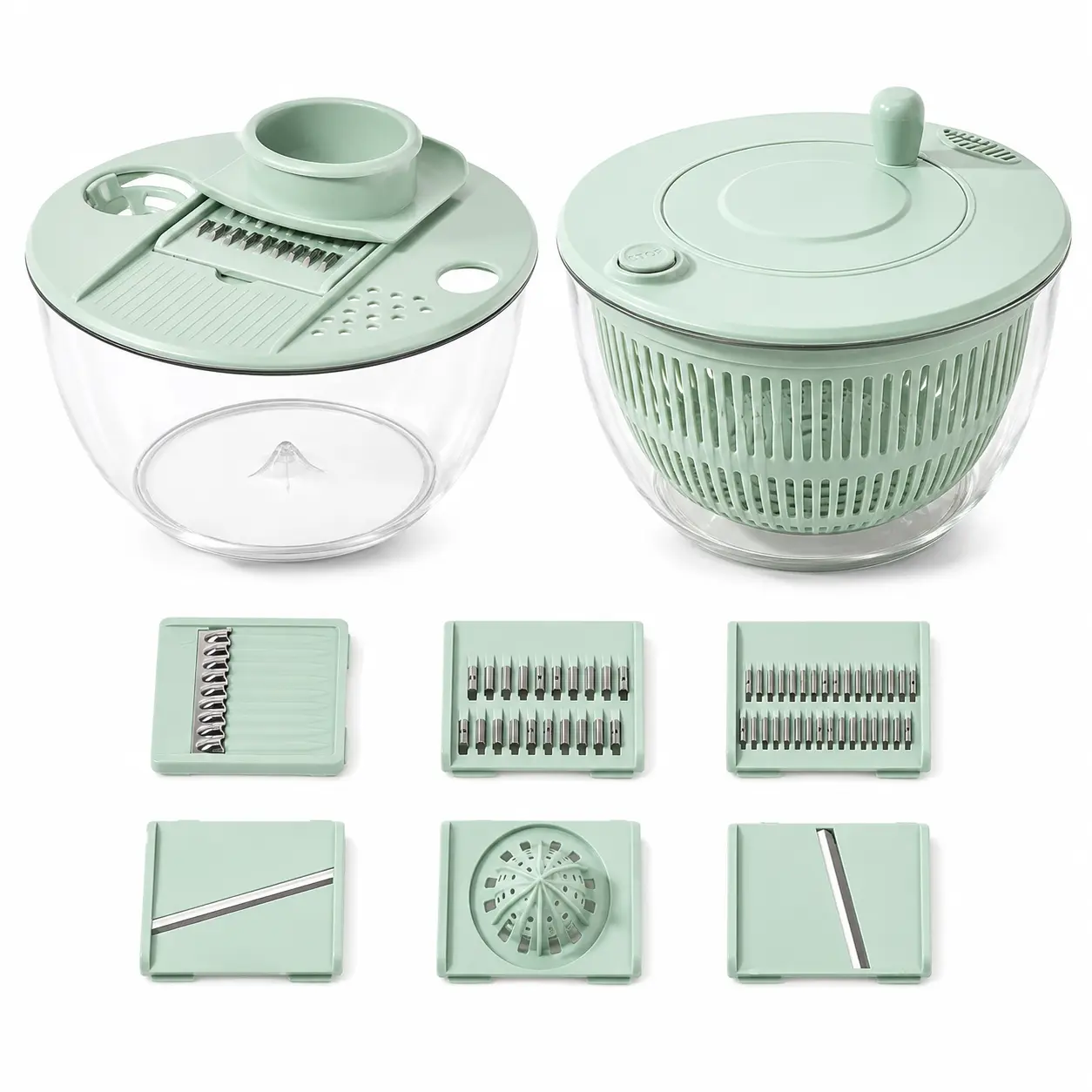 Salad Spinner Large, 5.3 QT Lettuce Spinner with Strainer, 3-in-1 Vegetable and Fruit Washing Bowl, Salad Dryer with 5 Blades Vegetable Slicer for Kitchen Food Preparation