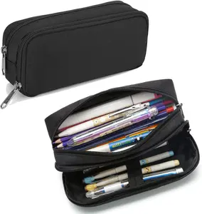 Della Gao Large Capacity Pencil Pouch Aesthetic Pen Bag for Men - Black, Simple Sturdy Design, Multifunctional Office Stationery Organizer