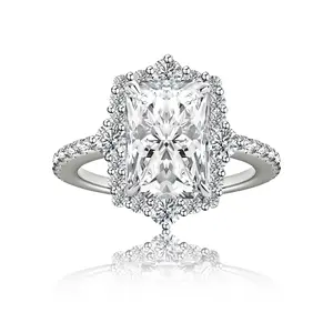 Maxine Lab-Created Moissanite 3.0ct Radiant Cut Engagement Ring, 14K White Gold Plated Women's Ring Jewelry,Promise Ring for Daily,Travel,Proposal,Wedding,Birthday,Anniversary, Engagement Rings