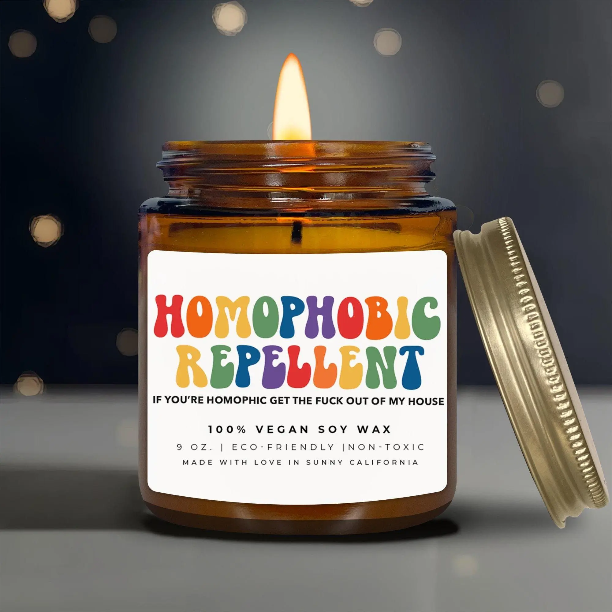 Homophobic Repellent Scented Candle, Pride Month Candle, LGBTQ+ Gay Lesbian Bisexual Queer Pride Gift, Celebrate You Gift Ideas, (C-12PRI)