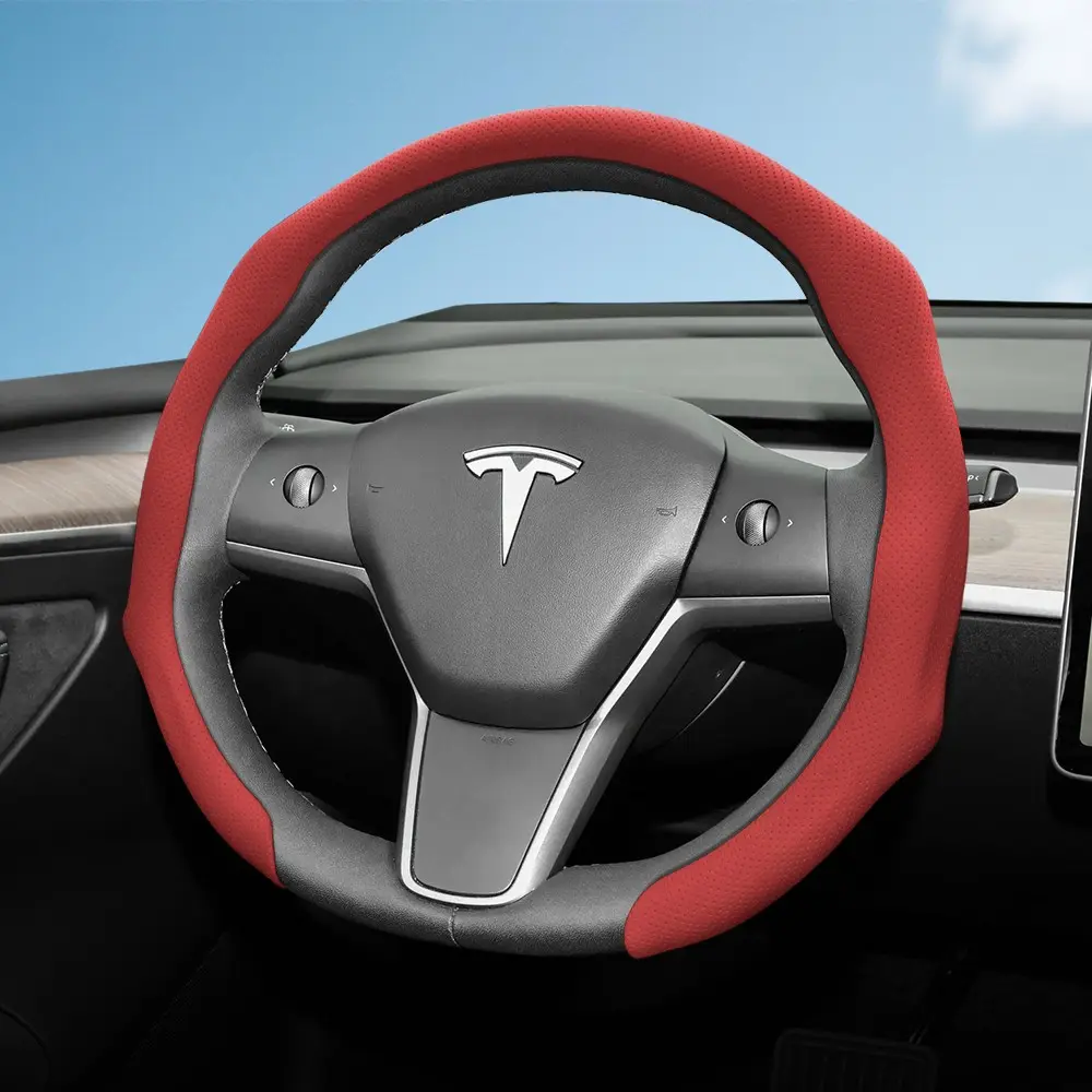 For Tesla NAPPA Perforated Leather Steering Wheel Cover Automotive Anti-slip Breathable Quick-install Design All-season For Model S/Model 3/Model Y/Model X/Model Y L Black Mocha Brown Orange Red Green White Car Accessories Steering Wheel Protector