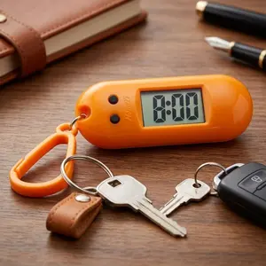 Portable Digital Keychain Clock, Electronic Oval Key Fob with Time display, Multifunctional Time Management tool for Kids Learning, Wristwatch Keyring Accessory, Digital Timer Key Holder