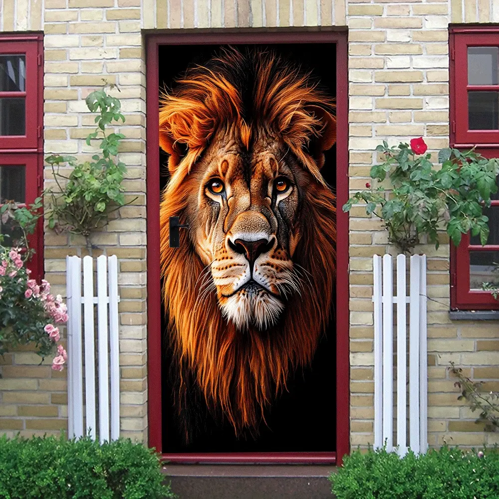 2pcs Giant Lion Head Wall Sticker Stereo Animal Decorative Decal Self Adhesive Removable PVC Material Living Room BedroomWall Decoration Home Decor Art Poster Kids Room Study Dormitory Background Wall
