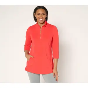 Denim & Co. Active Jersey Half Zip Tunic with Nautical Zip