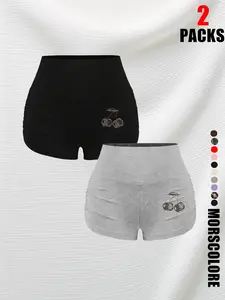 Women's Cherry Print Vintage Shorts, Casual Comfy Breathable Skinny Shorts for Daily Wear, Ladies Bottoms for Summer