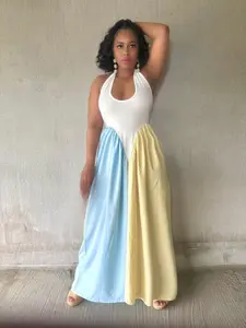 No Deal Colorblock Maxi Dress Spring Halter Neckline Adjustable Fit Open Back