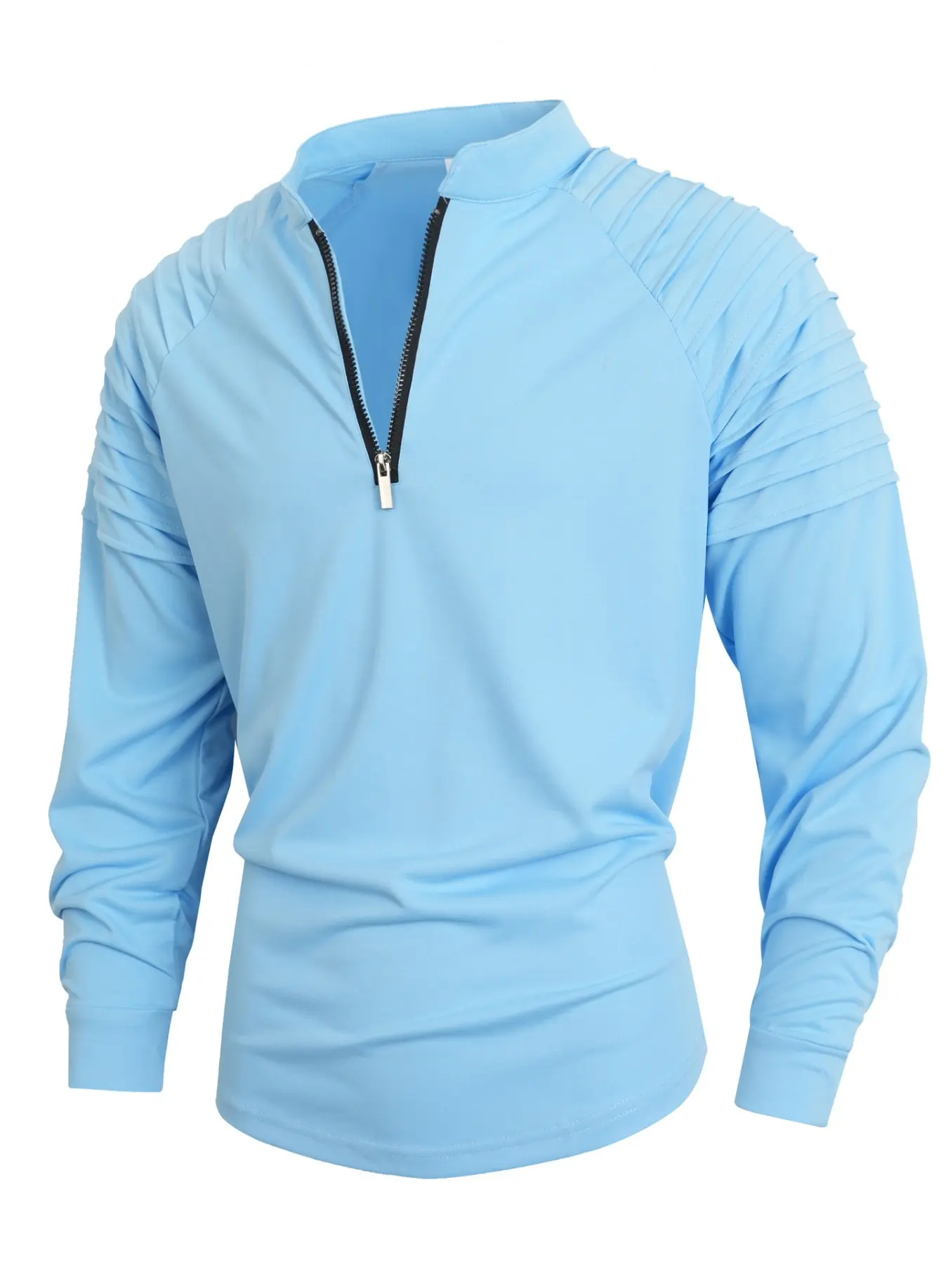 Men's solid color half zipper collar vertical stripe elastic long sleeve T-shirt, Sporty t shirt, slim fit casual sports top, suitable for daily wear in spring summer and autumn, fitness men's top, casual sportswear, Gym Sweatwear, Gym Tops
