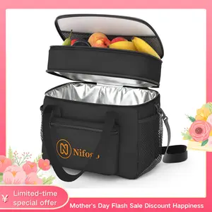 Lunch Bag & Large Lunch Box for Men Women Double Deck - Leakproof Insulated Soft Large Adult Lunch Cooler Bag for Work (Black,15L)