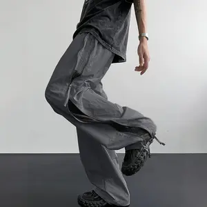 Men’s summer breathable mesh cargo pants, functional style with side zippers, wide-leg quick-dry design Menswear Trouser Plain