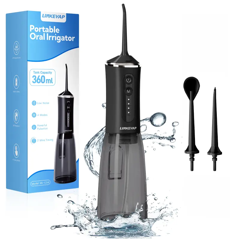 LINKEVAP 360ML Lightweight Cordless Water Flosser - Oral Irrigator with 4 Modes, 4 Tips, IPX7 Waterproof, Quiet Cleaning, Portable Design for Thorough Dental Care at Home & Travel