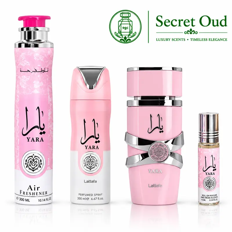 Yara Perfume + Yara Deodorant + Yara Air Freshene + Yara Roll-on -- by Lattafa -- 4 Piece Bundle