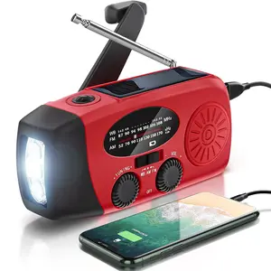 Portable 2000mAh Multi-Charge Emergency Radio Flashlight with Solar Hand Crank USB, FM/AM/WB/NOAA Weather Alert, LED Flashlight Power Bank for Outdoor Camping Survival Gear, Usb Rechargeable Flashlight