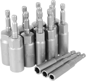 14 Piece Hexagonal Sockets Set As Shown Metal 6-19mm Deep Socket Adapter Kit with Quick Change Nut Setter and Nut Driver Bits Set