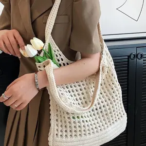 Crochet Tote Beach Bags for Women, Mesh Beach Tote Knit Bag, Summer Vacation Aesthetic Boho Hobo Shoulder Bagfor Hobo Bag Aesthetic Tote Handbags Women