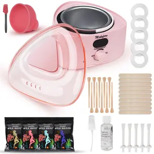 Makeforu Brazilian Waxing Kit - Bikini & Full Body Hair Removal with Digital Warmer, 4 Scented Wax Beads & 33 Silicone Tools - Home Waxing for Women & Men, Face & Body Care (Pink)