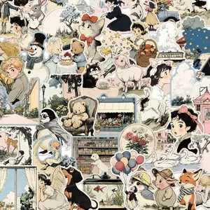 50 Vintage Japanese Cartoon Stickers, DIY Waterproof Decorative Decals for Phone Cases, Water Bottles, Fridge, Room Walls