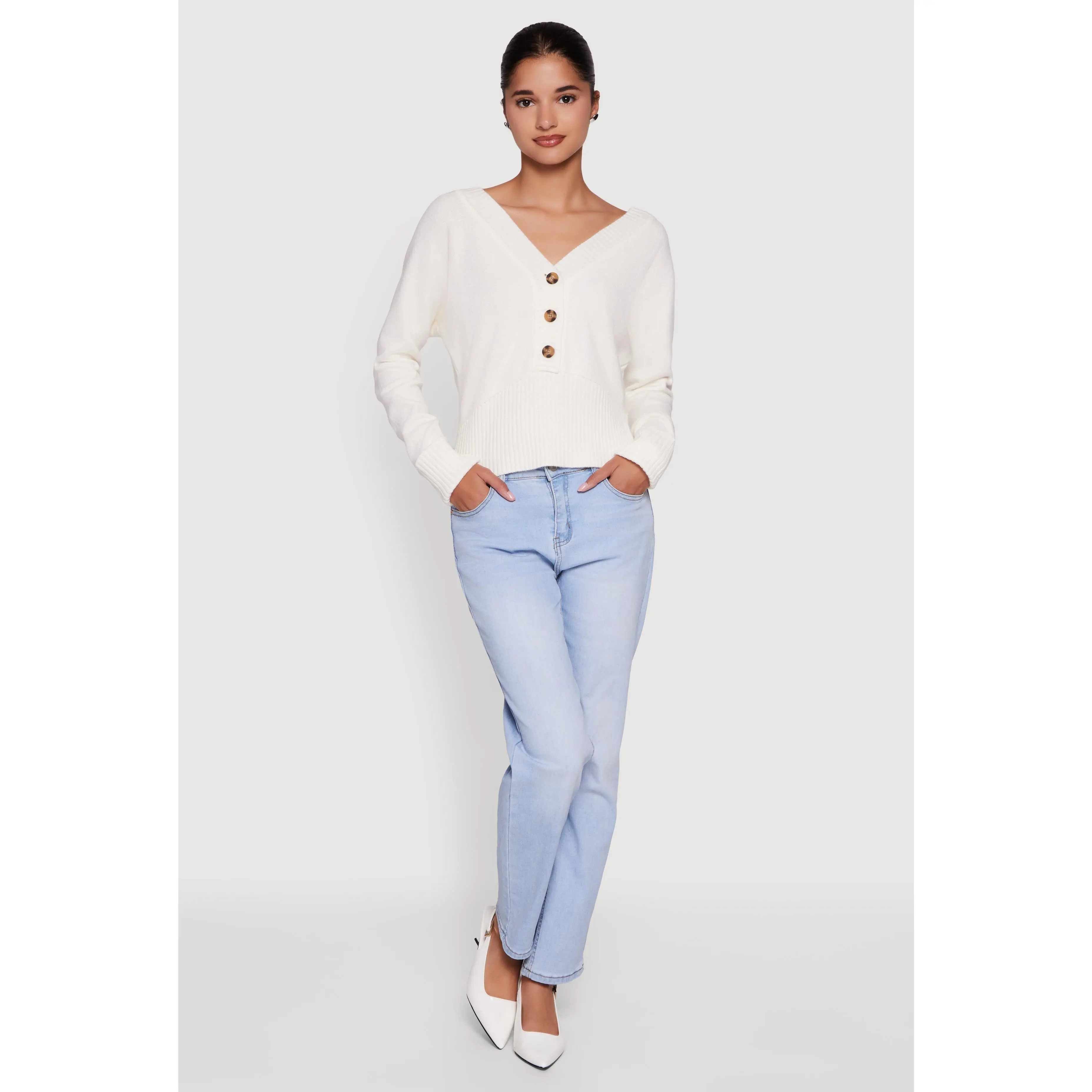 Dolman Long Sleeve Lace Up Back Sweater