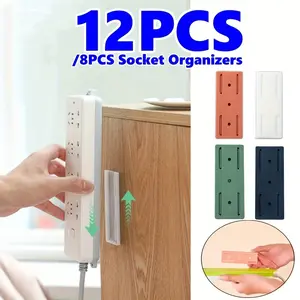 12pcs Socket Holder Organizer Socket Fixer Powerful Traceless Wall-mounted Self-adhesive Cable Seamless Power Strip Hold Wire Holder