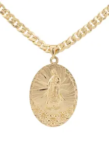 Large Virgin Mary pendant in gold-plated steel, accompanied by a 24-inch Cuban style chain