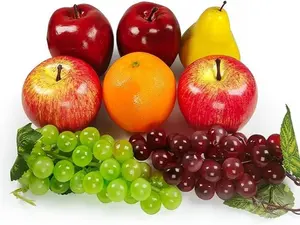 Artificial Fruits Pack, Fake Mixture Fruits for Home Decor, Simulation Fruit Set, Party Chirstmas Decortion, Faux Fruit Modle for Photoshoot, Artificial Apple Pear Grape Orange (6 Kinds,8 Pcs) Decorative Plants Props Ornaments