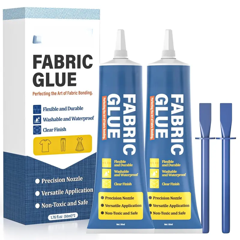 Fabric Glue Permanent, 100ml Extra  Fabric Adhesive, Washable Clear Clothing Glue for Clothes Repairs, Leather, Crafts, Upholstery, Material, Textile, Felt and Badges (2 x 50ml/1.76 oz)