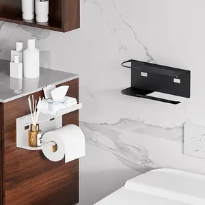 Wall Mounted Toilet Paper Holder with Shelf, Modern Minimalist Design, Easy Installation, No Drilling Required, Bathroom Storage Organizer, Bathroom Accessory