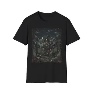 Creepy Garden Gnome at Night T-Shirt | Grim Cemetery Illustration