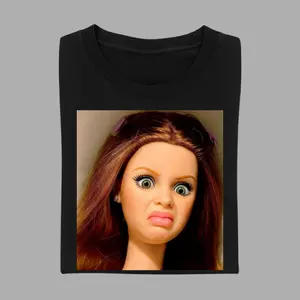Funny Barbie Meme Face T-Shirt, Doll Reaction Graphic Tee, Trendy Viral TikTok Outfit, Vintage Aesthetic Unisex Cotton Casual Wear
