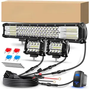 20 inch LED Light and 2PCS 4 Inch LED Pods with Switch 3 Leads Wiring Harness Kit Triple Row Spot Flood Combo Light Pods Kit for Off Road UTV ATV Pickup Trucks Boat