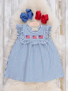 Stripes of Freedom Embroidered Cotton Ruffle Dress