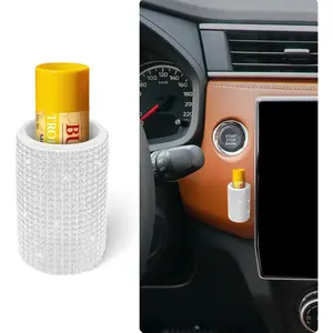 1 Pack Upright  Chapstick Holder, Bling Insulating Lip Balm Holder,Rhinestone  Accessories for Women Interior,Suitable for  .(White)