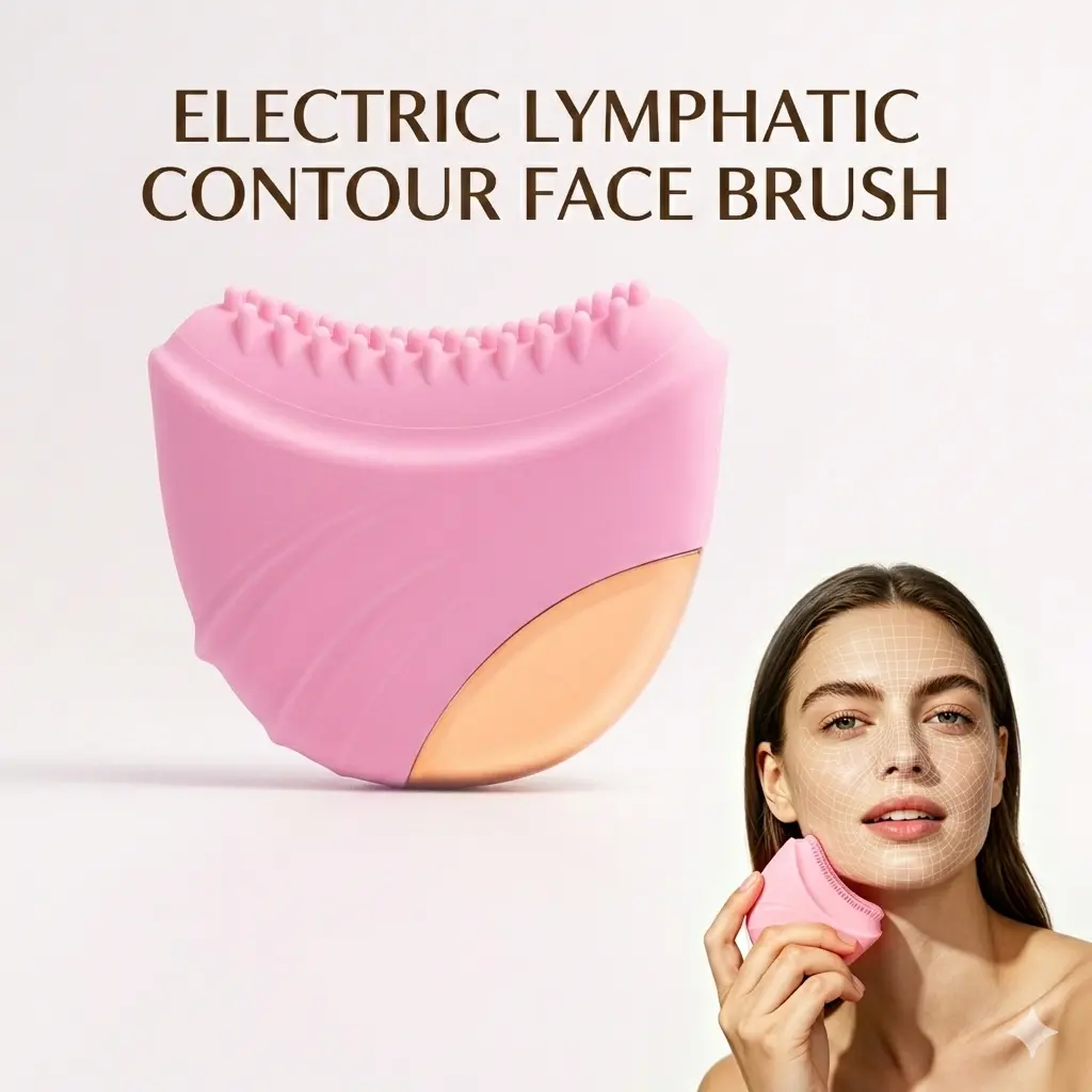 Electric Vibrating Lymphatic Contour Facial Brush - Cleansing Skincare Tool with Pouch Storage, Ergonomic Curved Design, Warm Massage Mode, Smart Facial Beauty Device, Skin Smoothing, Sculpting, Beauty Product Absorption Enhancement, Holiday Gift, Radiant