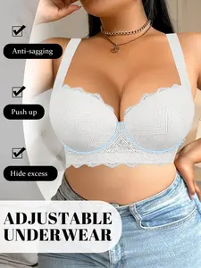 Black sexy lace underwear for women, large size, anti-sagging, side breasts, beautiful back, mesh bra