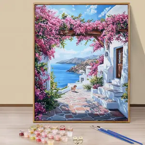 Paint by Numbers Kit for Adults Beginners - 16x20in/40x50cm Color Canvas, Easy DIY Painting Supplies Flower Lane Sea View Acrylic Painting Set - Wall Decor for Living Room and Bedroom, Creative Gift for Birthday, Mother's Day and Christmas, Without Frame