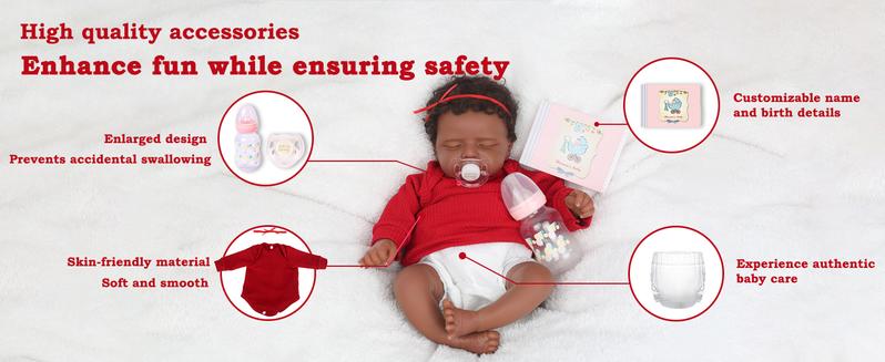[WOOROY] Realistic Reborn Baby Doll 18 In African American Sleeping Newborn Handcrafted Lifelike Black Skin Cloth Body Doll Birthday & Christmas Gift for Ages 3+