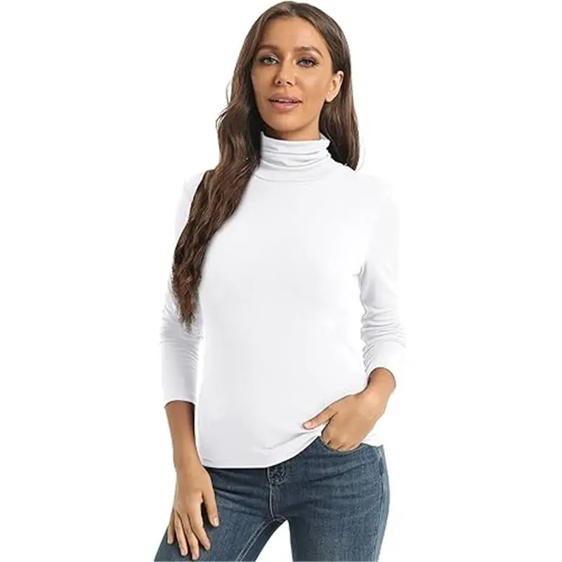 Women's Casual Long Sleeve Turtleneck Tops Slim Fitted Lightweight Base Layer Shirts Breathable Womenswear