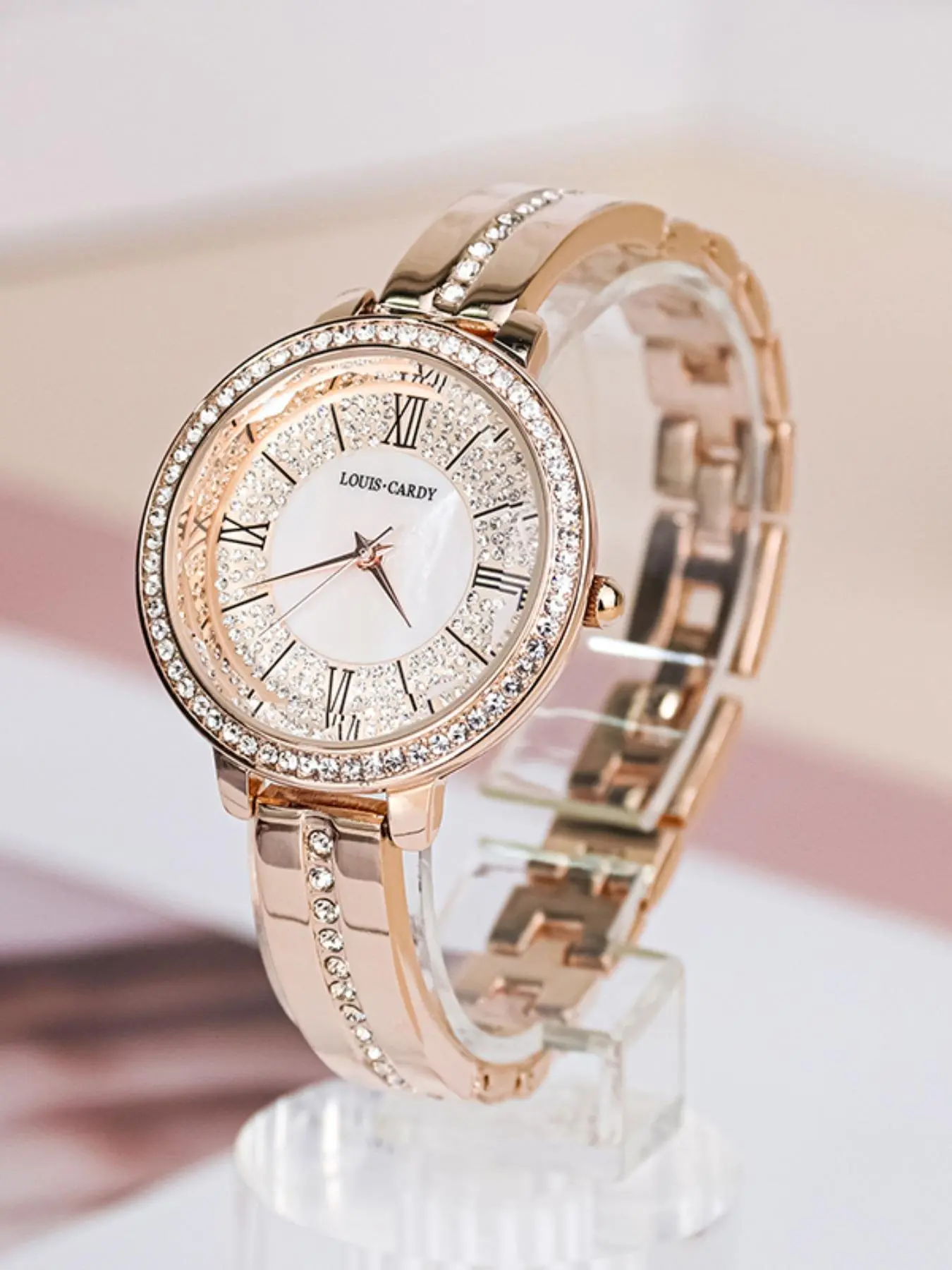 Elegant Rose Golden Colored Quartz Antares Watch for Women with Zircons, Fashionable Ladies' Watch for Work, Office, and Casual with Gift Box, Festive Gift, Birthday Gift
