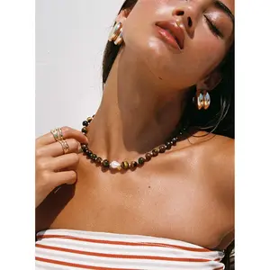 In Your Life Beaded Necklace Brown / Pearl