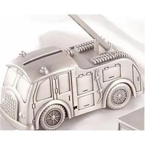 212 MAIN Pewter Metal Fire Truck Shape Coin Piggy Bank - Coin Counter, Office Commercial Furniture Decor, Home Room Accent