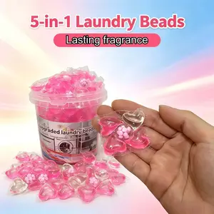 Five-in-one fragrance enhanced laundry beads, Fragrance detergent beads 480g/barrel 10/30/50 bag durable fresh fragrance environmental protection, pink cherry blossoms, deep cleaning, low foam and easy bleaching, soft clothes and color protection