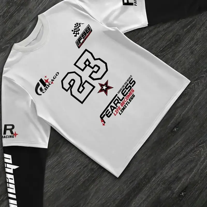 Racing Style Two-Piece Long Sleeve T-Shirt, Speed & Competition Graphics Design, Perfect for Car Enthusiasts, Streetwear, Events, Casual, Car Graphic Tee