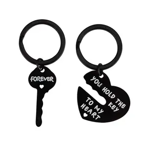 Creative Couple Keychain Set – Engraved Stainless Steel Heart & Key Puzzle Keyring, Cute Matching I Love You Keychains for Him & Her, Valentines Day, Anniversary, Romantic Key Chain Gift