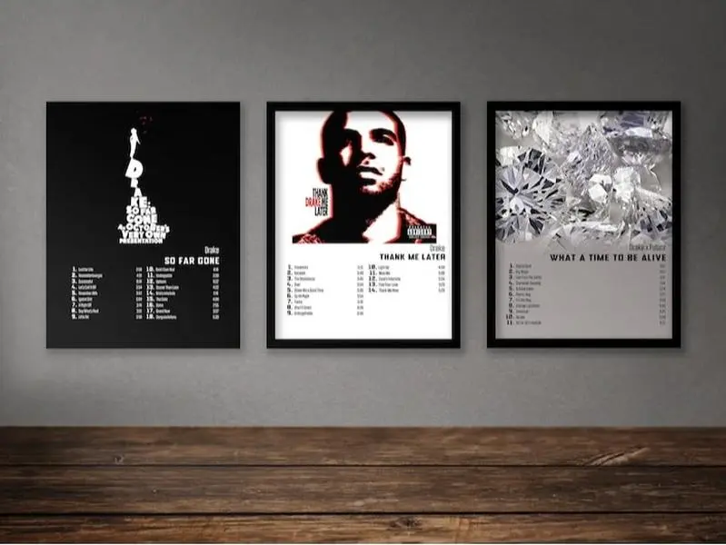 Set Of 3 Album Poster Honestly, Nevermind Views Care Package So Far Gone Scorpion Thank Me Later Her Loss music collection v2