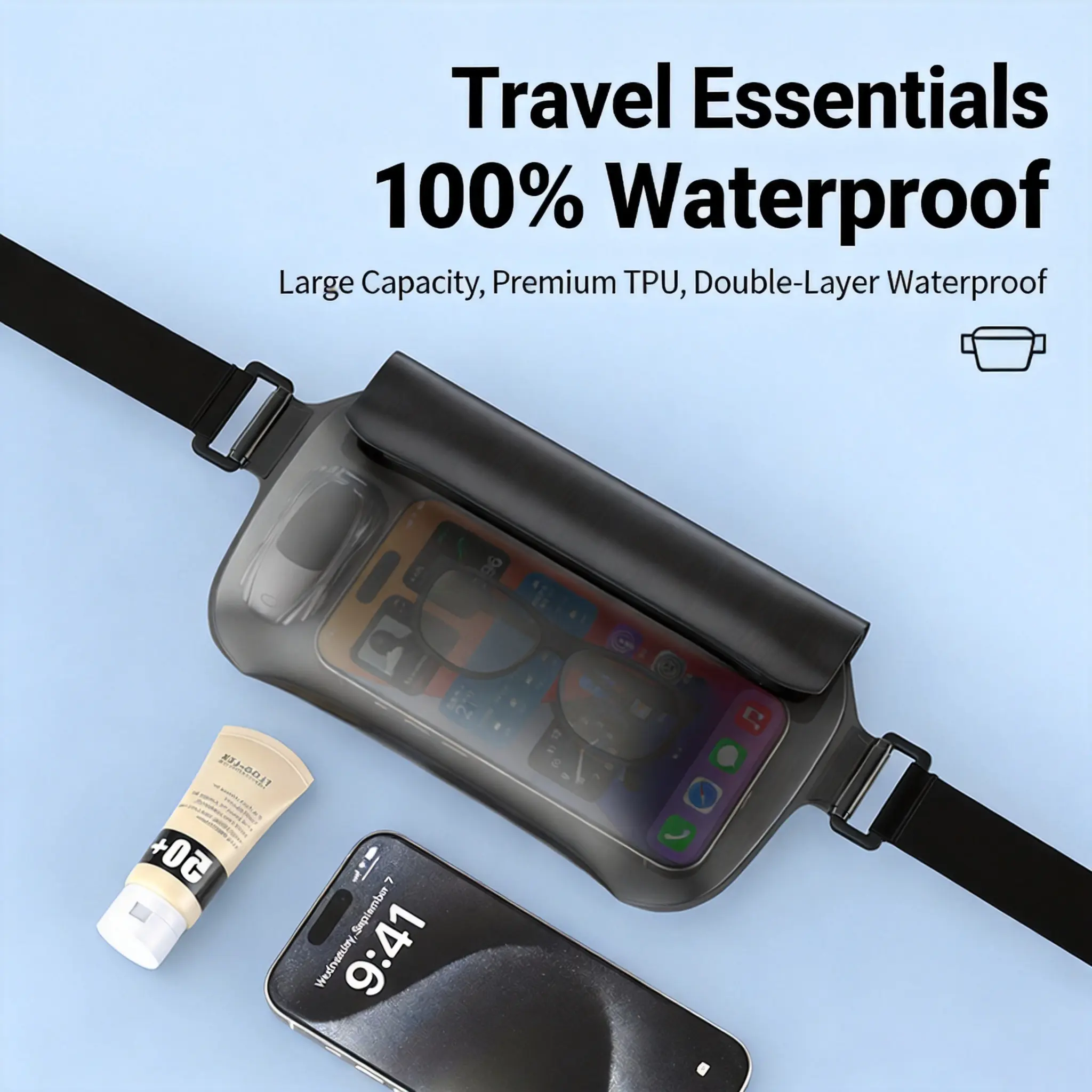 Waterproof Phone Waist Bag for Swimming, Touchscreen Pouch for Beach, Kayaking and Water Sports