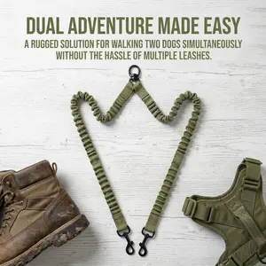 Dual Dog Leash Coupler | Elastic Bungee Shock Absorbing No-Tangle Two Dog Splitter for Walking 2 Dogs