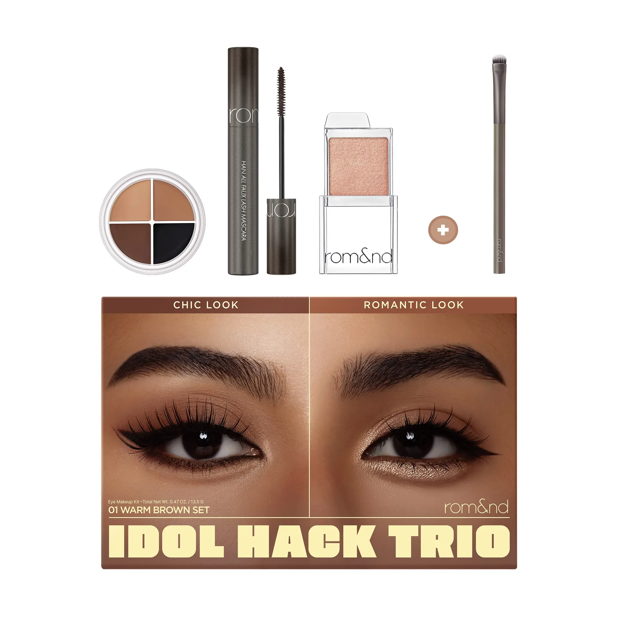 rom&nd IDOL HACK TRIOㅣHAN ALL EYE POT LINER+SLIDE IN SINGLE SHADOW+HAN ALL FAUX LASH MASCARA