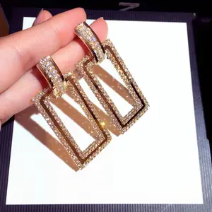 Luxury Crystal Rectangle Drop Earrings for Women, Wedding Party